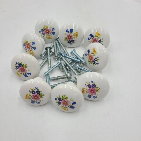 Vintage White Porcelain Drawer Pulls Knobs Handles with Screws Lot 10 - Picture 4 of 7
